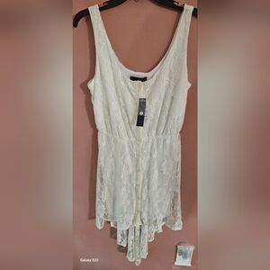 Heart And Soul Ivory Lace Sleeveless Hi Low Dress Button Front Medium NWT